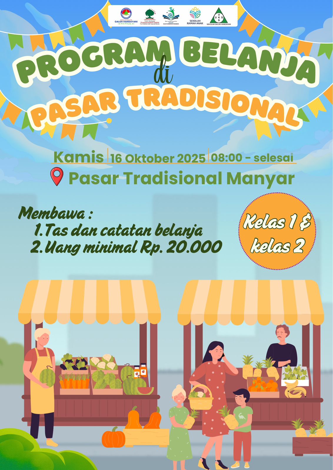 membimbing siswa SD kelas 1 a dan b belanja ke pas...