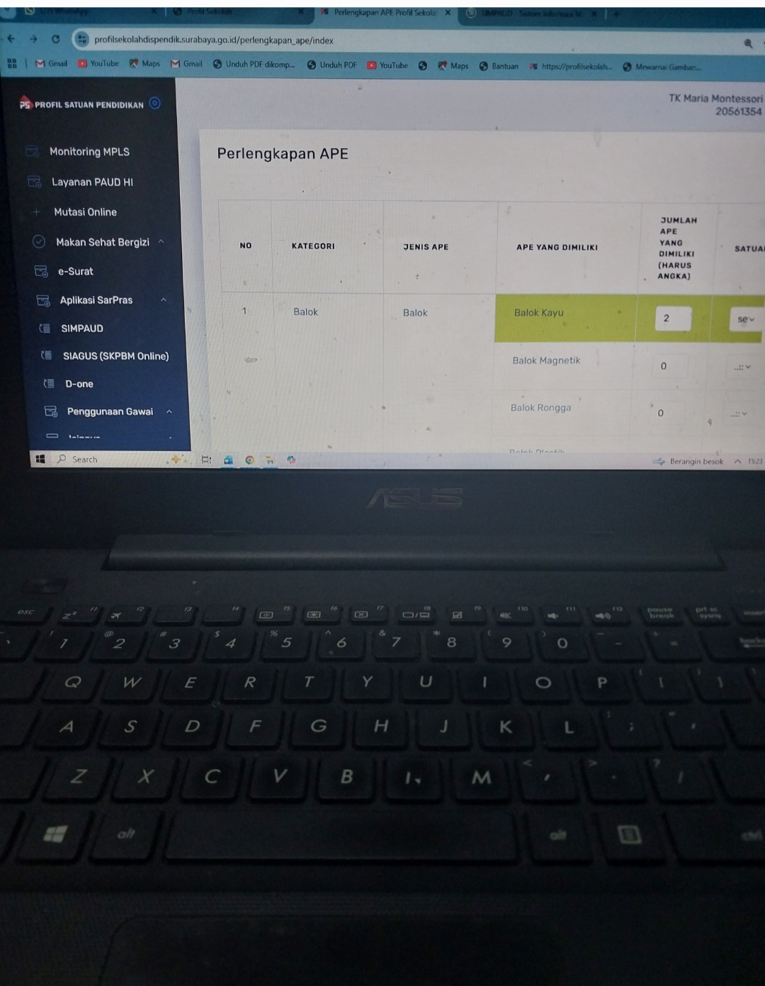 <p>Mengisi data APE di aplikasi Profil Sekolah</p>