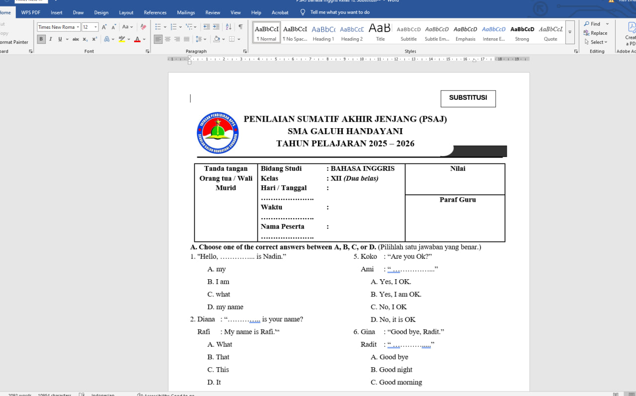 <p>mengerjalan soal PSAJ Reguler kelas 9 </p>