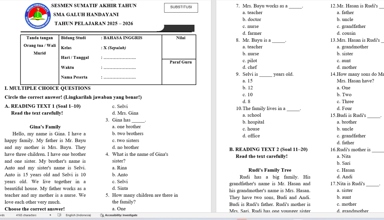 <p>soal SAS kelas 10 </p>