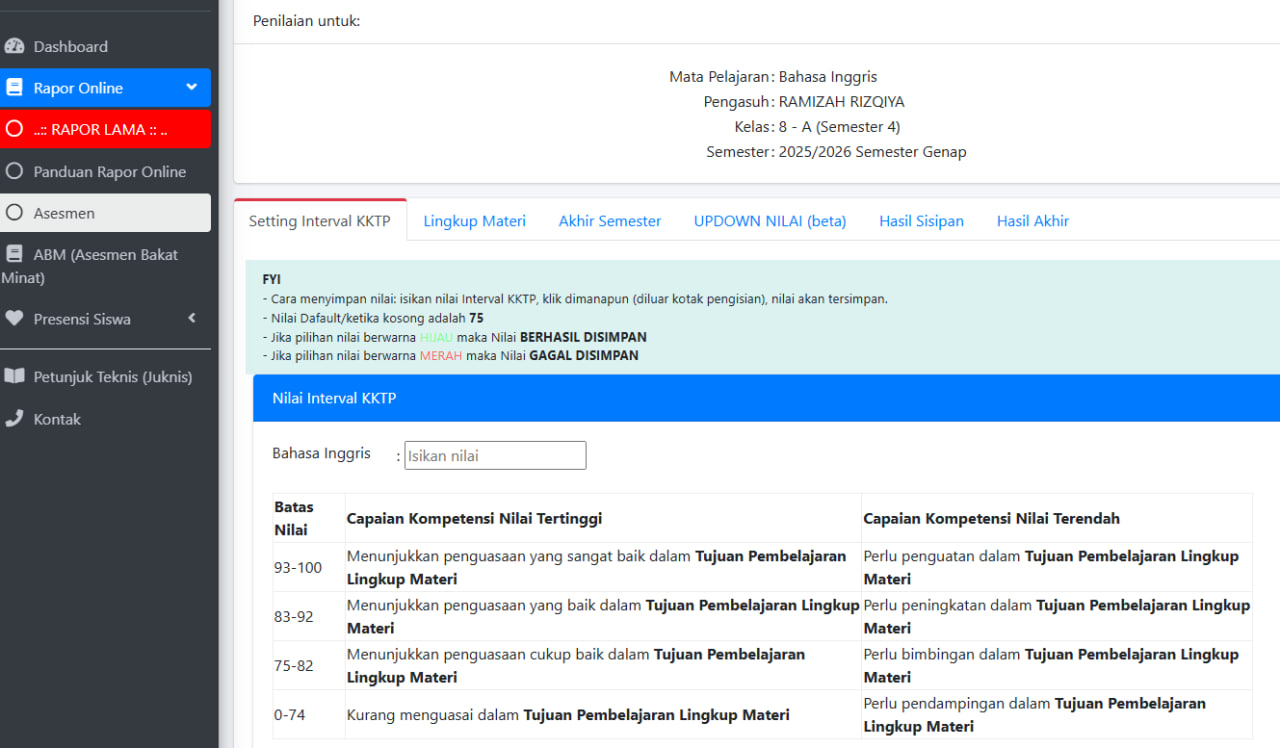 <p>Menginput rapor online kelas 7 </p>
