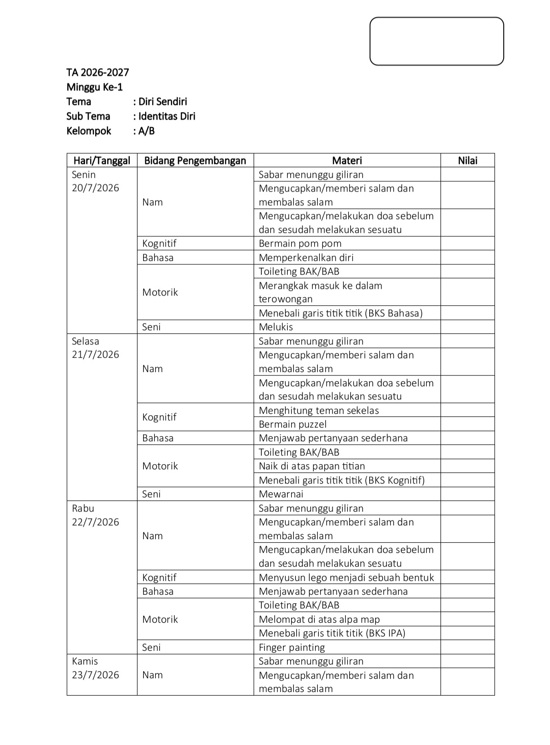 <p>Membuat daftar nama siswa TK A dan B, membuat T...