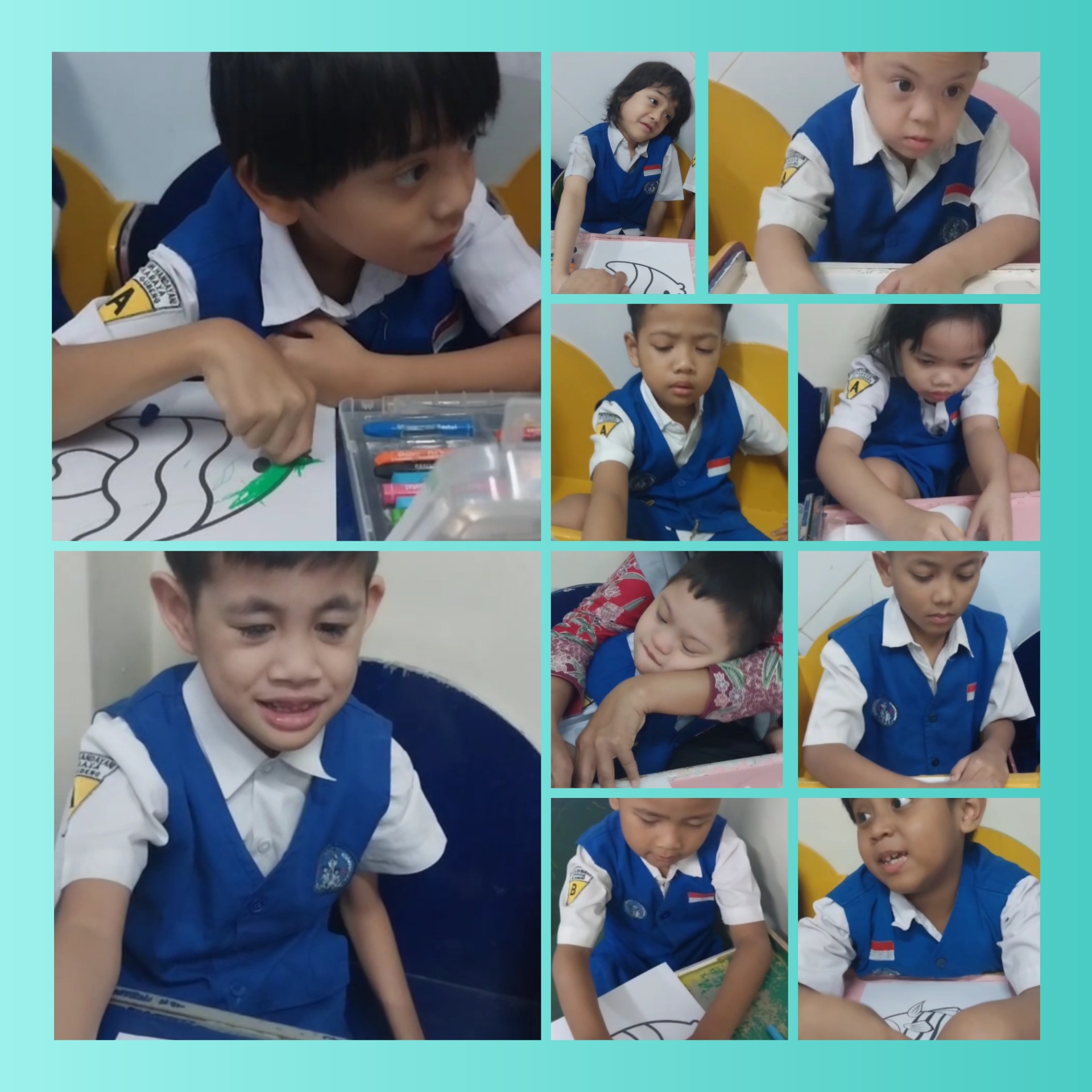 <p>Mewarnai gambar dengan crayon</p>