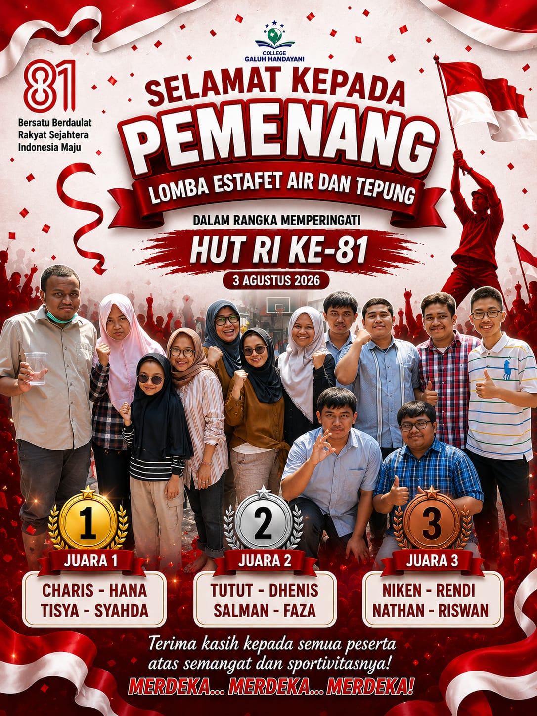<p>Mendampingi siswa college lomba 17 Agustus </p>