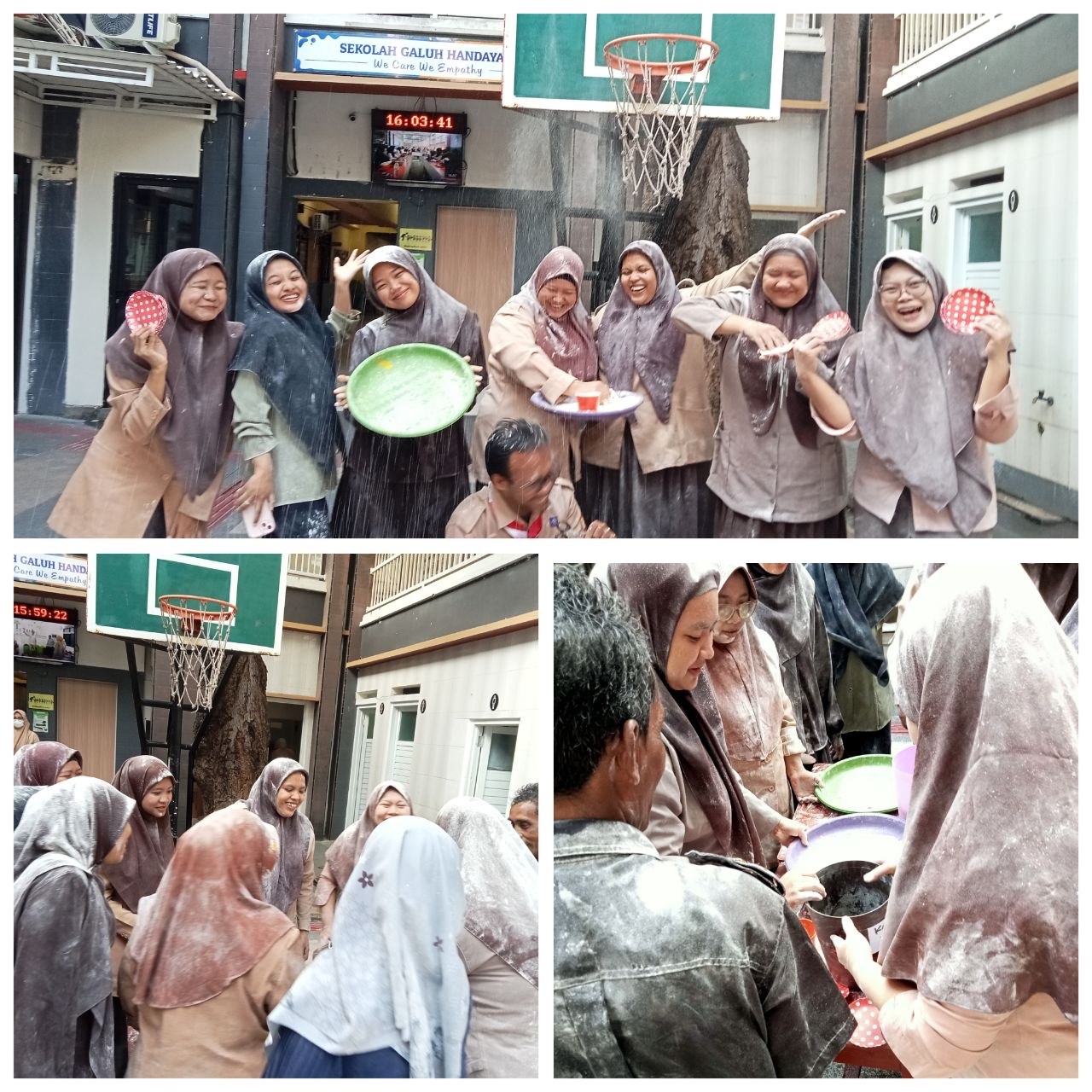 <p>Mengikuti lomba guru estafet tepung </p>