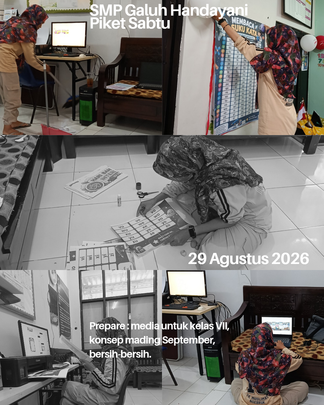 <p>Piket Sabtu : Bersih-bersih, Mempersiapkan : Me...