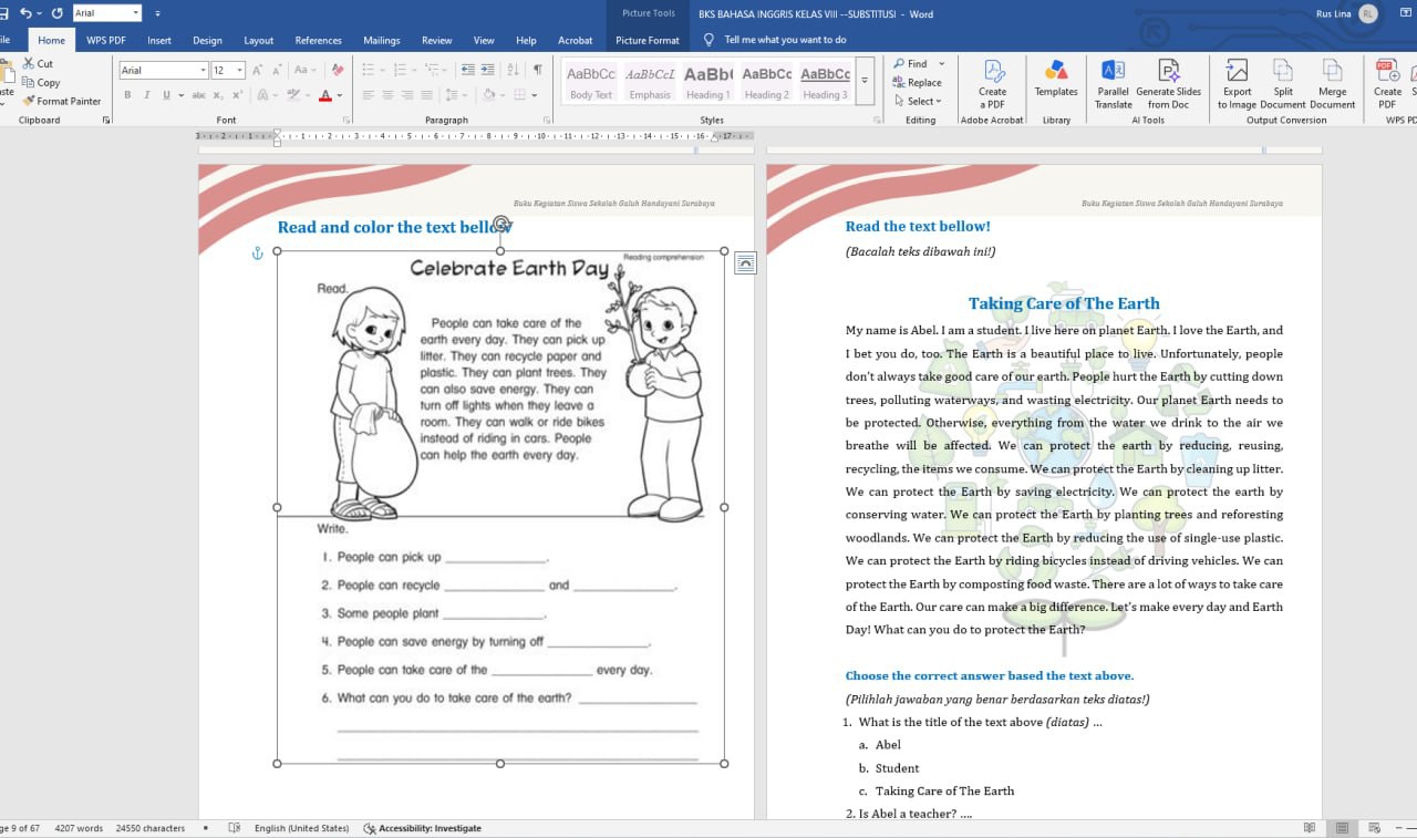<p>Mengerjakan BKS Bahasa Inggris kelas VII Substi...