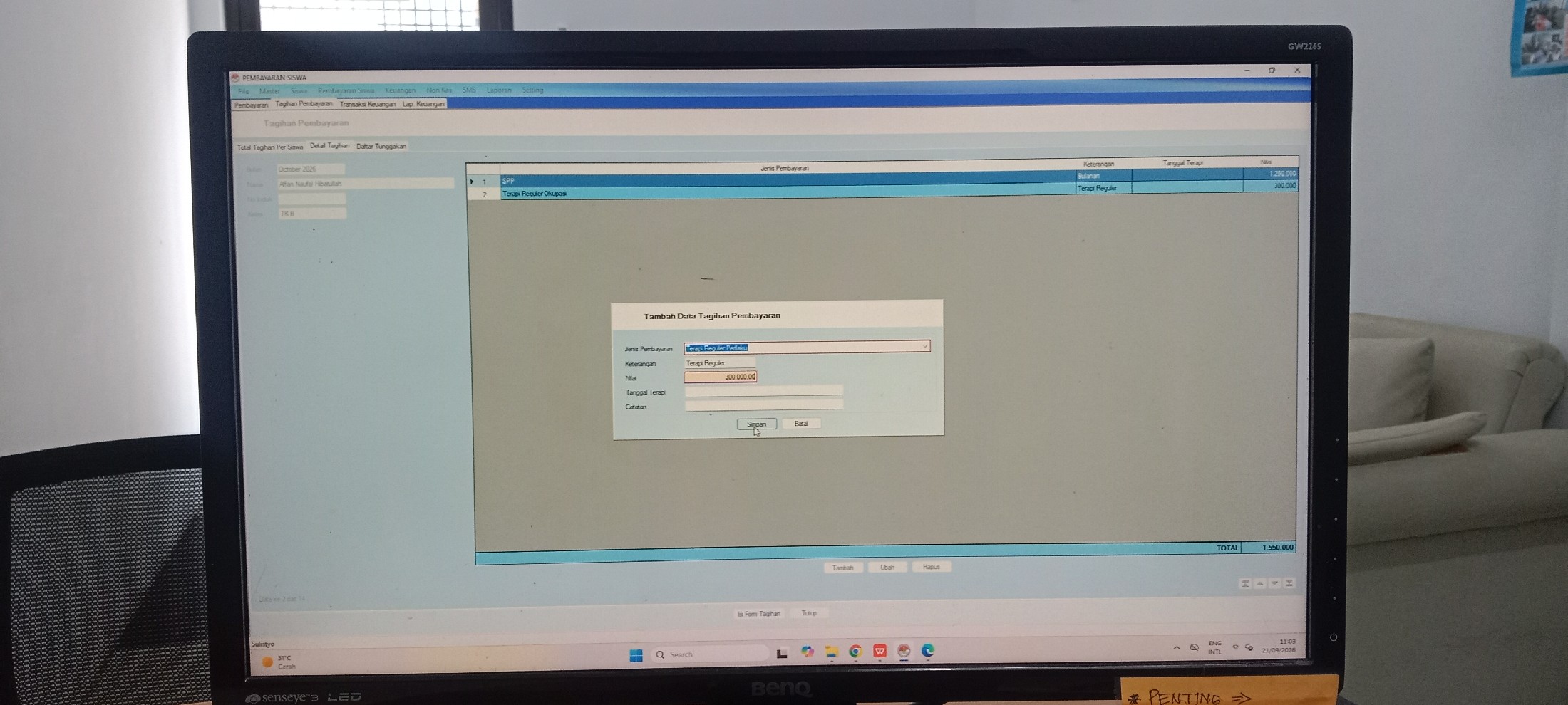 <ol>
<li>Input data tagihan terapi TK SD pada kiti...