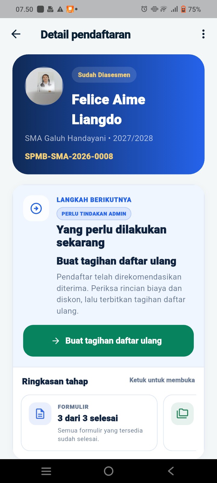 <p>Melanjutkan proses SPMB Online a.n Felice Aime...