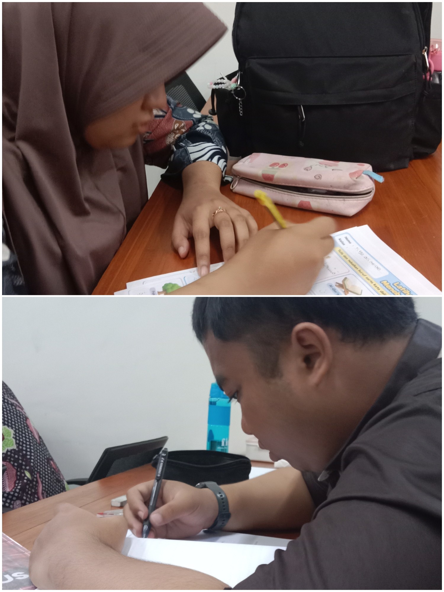 <p>Mendampingi tisya dan rio mengerjakan BKS agama...