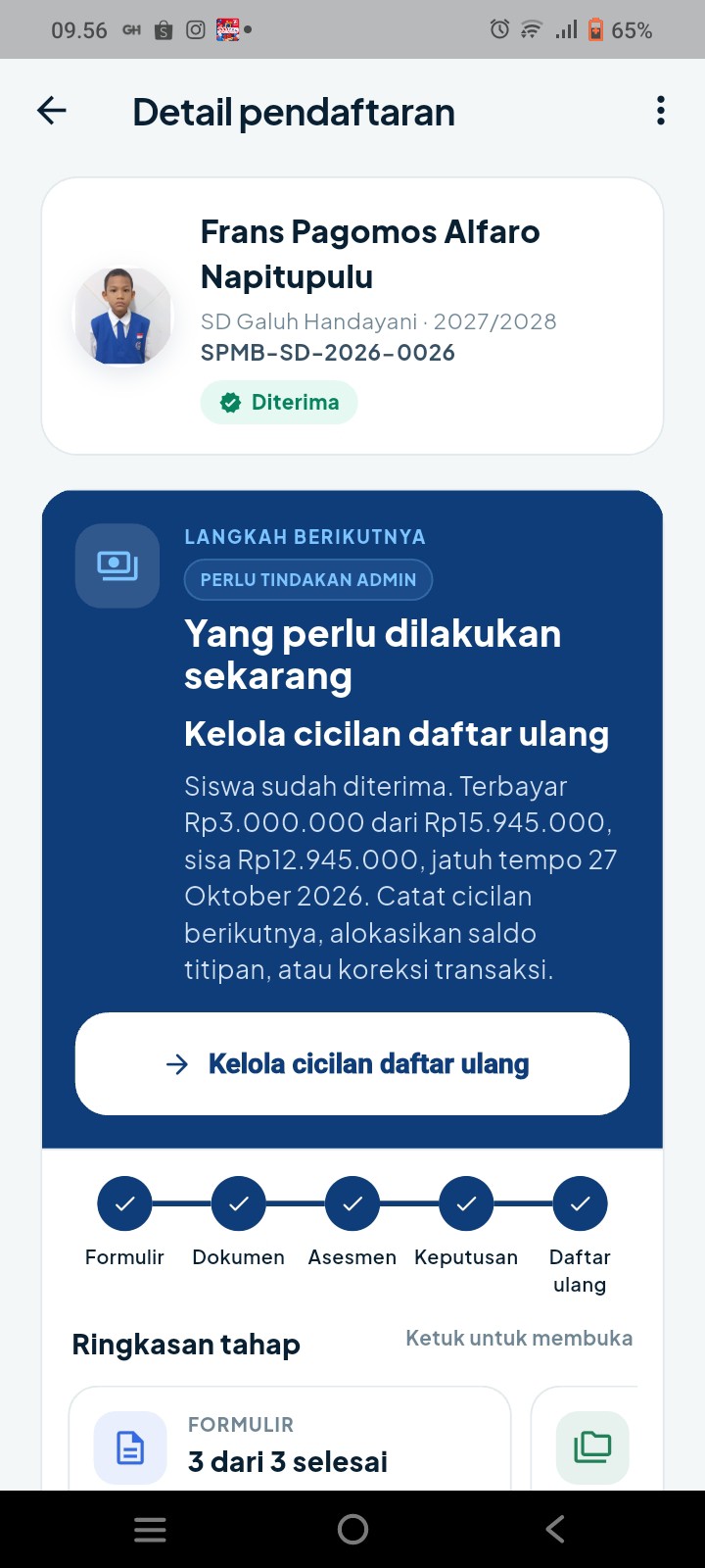 <p>Proses Daftar Ulang SPMB SD a.n Pagomos dan pem...