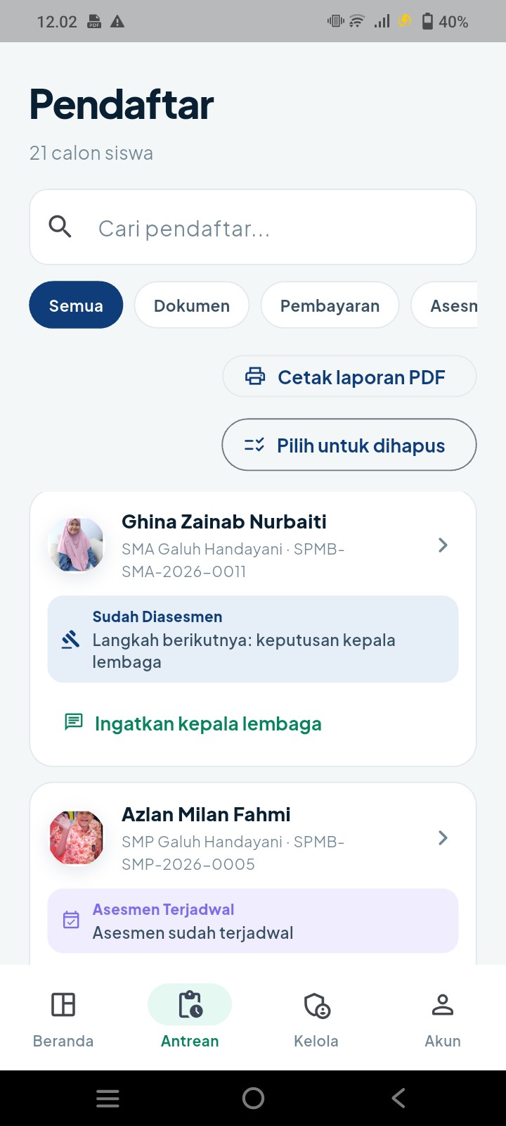 <ol>
<li>Laporan kepada Administrator terkait SPMB...