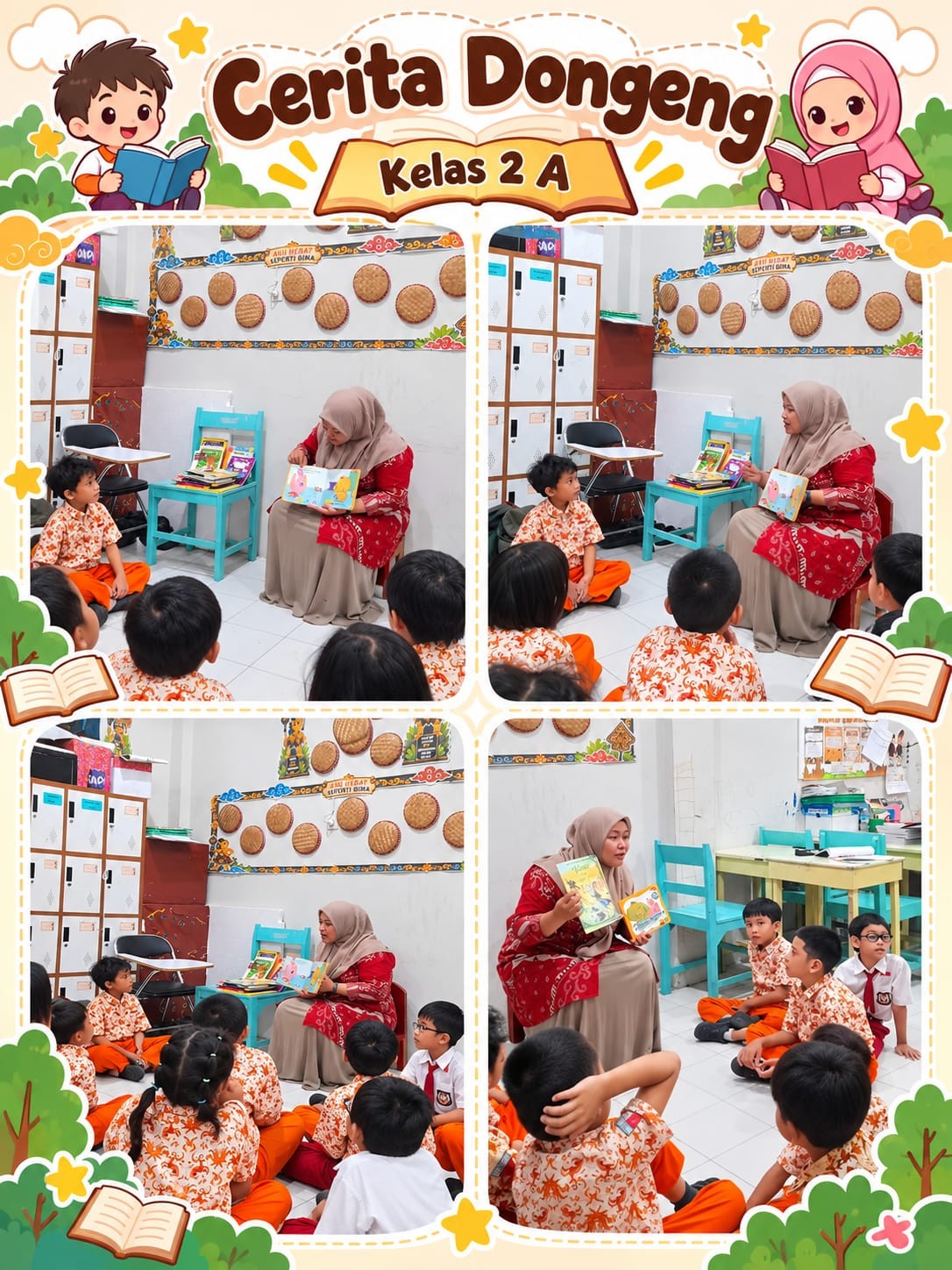 <p>Mendengarkan guru bercerita dengan tema &ldquo;Menjaga Kebersihan&rdquo;.</p>