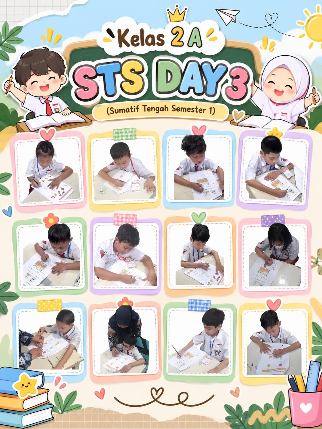 <p>Pelaksanaan Sumatif Tengah Semester (STS) Bahasa Inggris untuk mengukur pemahaman siswa terhadap materi Bahasa Inggris yang telah dipelajari sebelumnya, seperti kosakata sederhana, memahami gambar, kata, dan instruksi sederhana dalam Bahasa Inggris.</p>