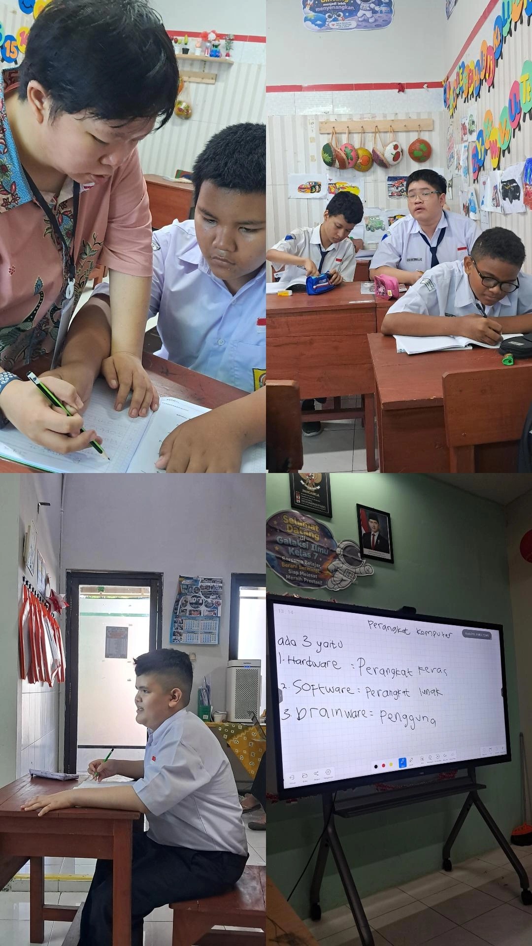 <p>memasuki bab 2 tentang perangkat komputer&nbsp;</p>
<p>menjelaskan pengertian perangkat komputer dan macam&sup2;</p>
<p>anak2 mencatat, lalu mengerjakan bks, dan terakhir memberi PR.&nbsp;</p>