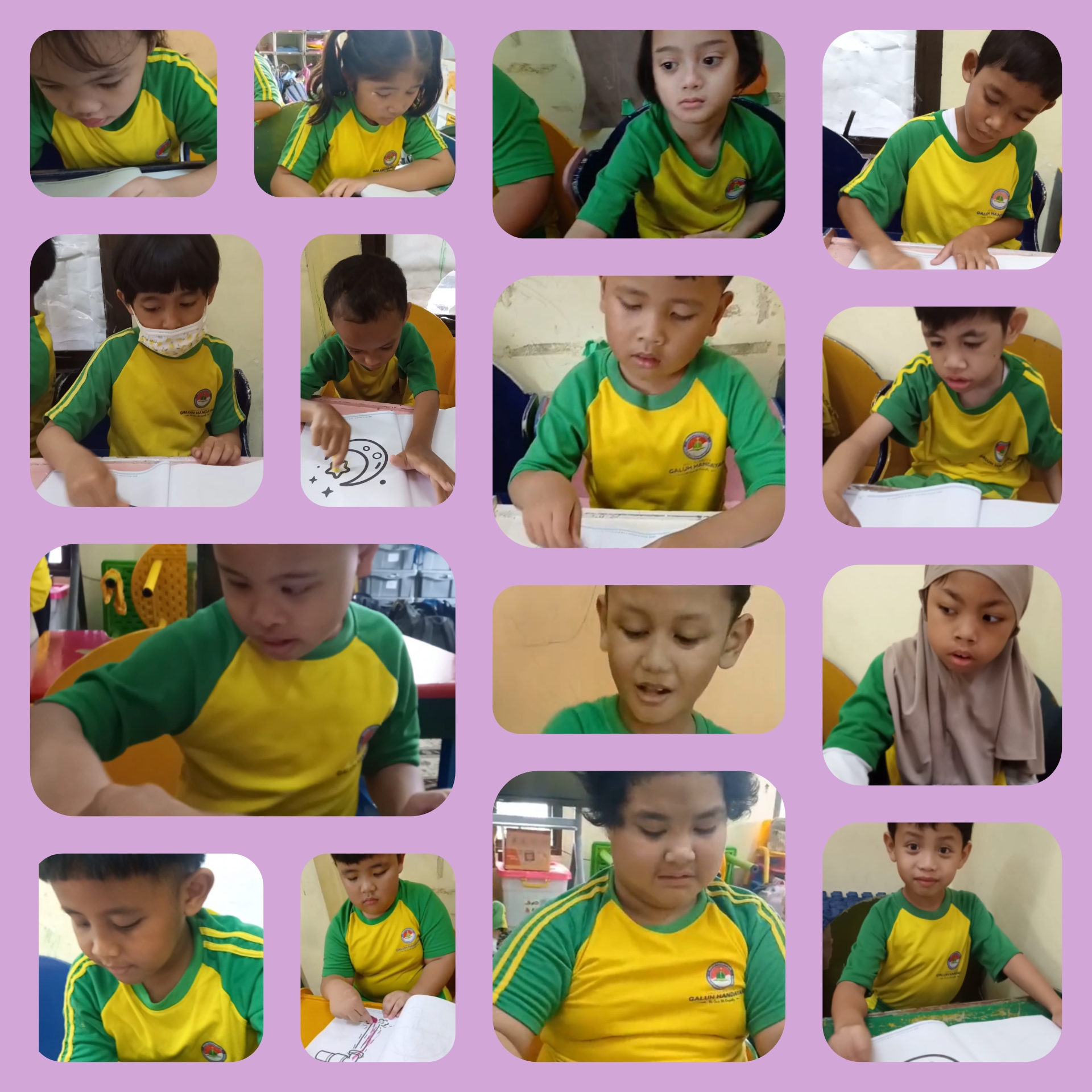 <p>Mewarnai gambar sederhana</p>