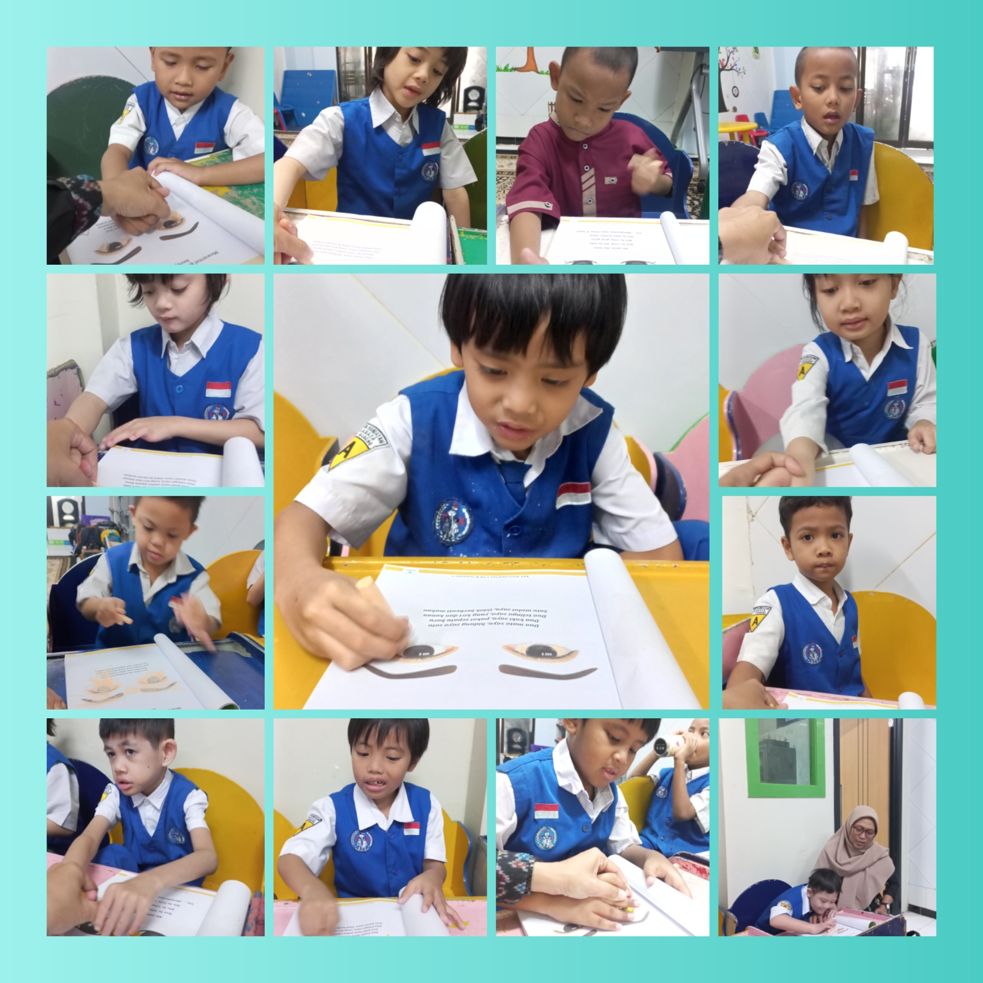 <p>Mewarnai gambar sederhana</p>