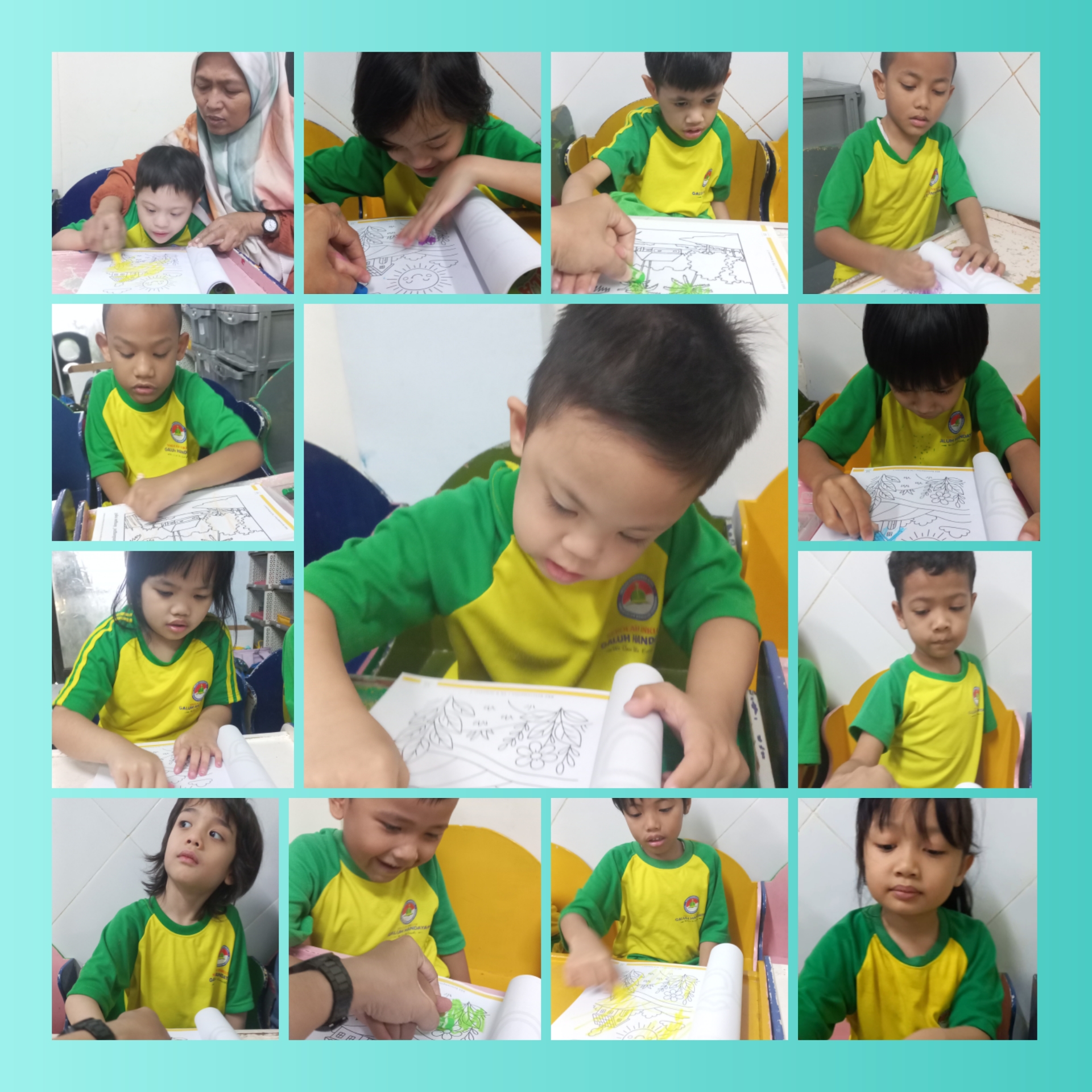 <p>Mewarnai gambar sederhana</p>
