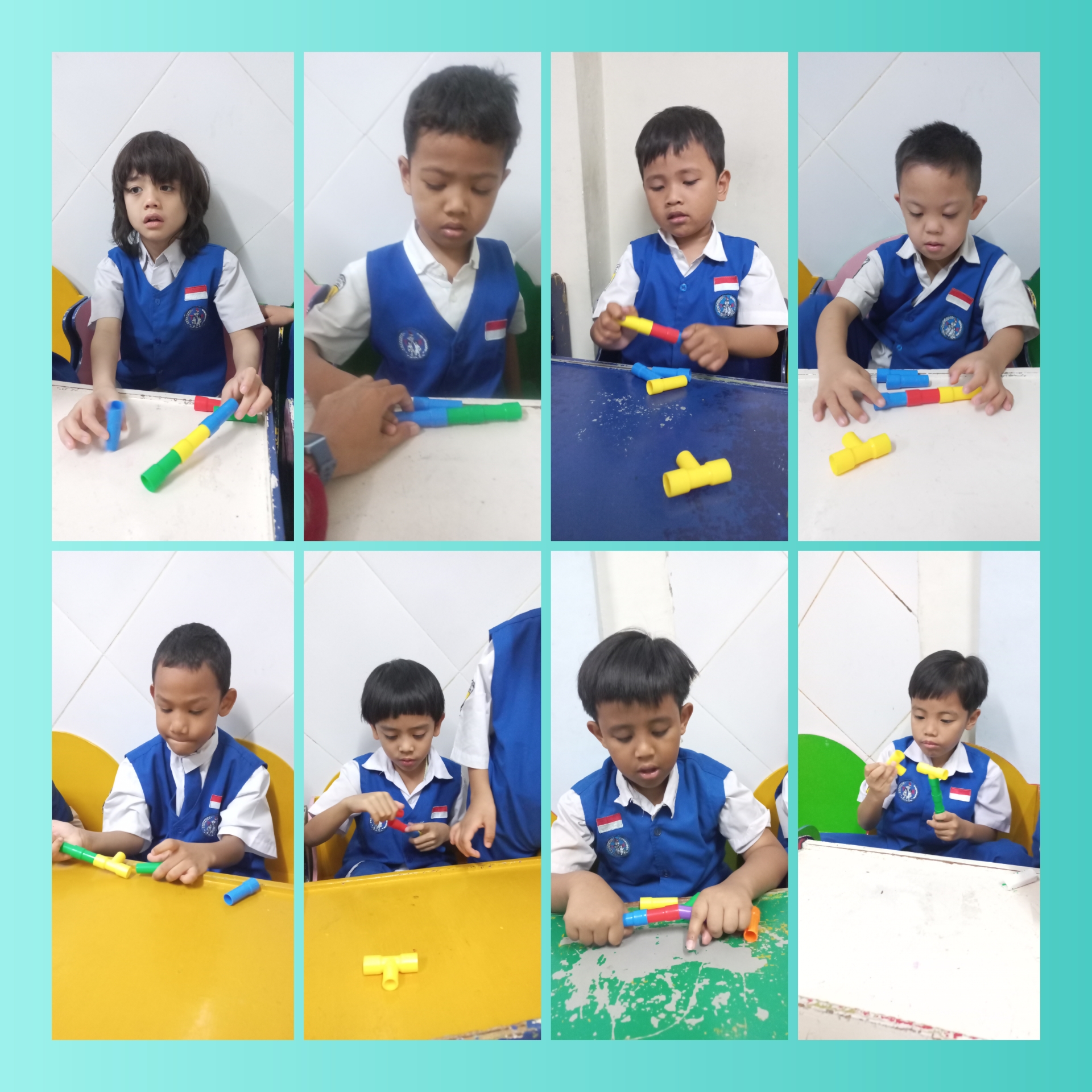 <p>Bermain memasang pipa lego</p>