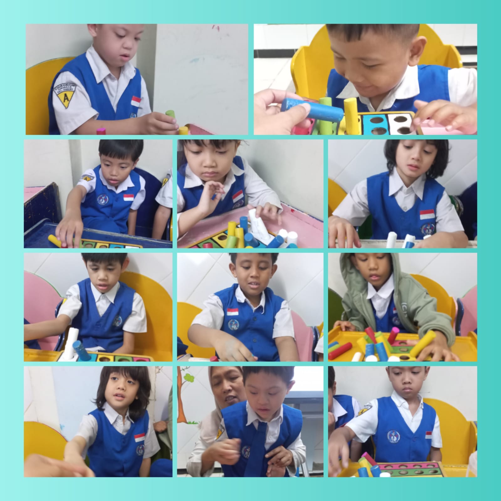 <p>Bermain memasangkan/mengelompokkan warna</p>