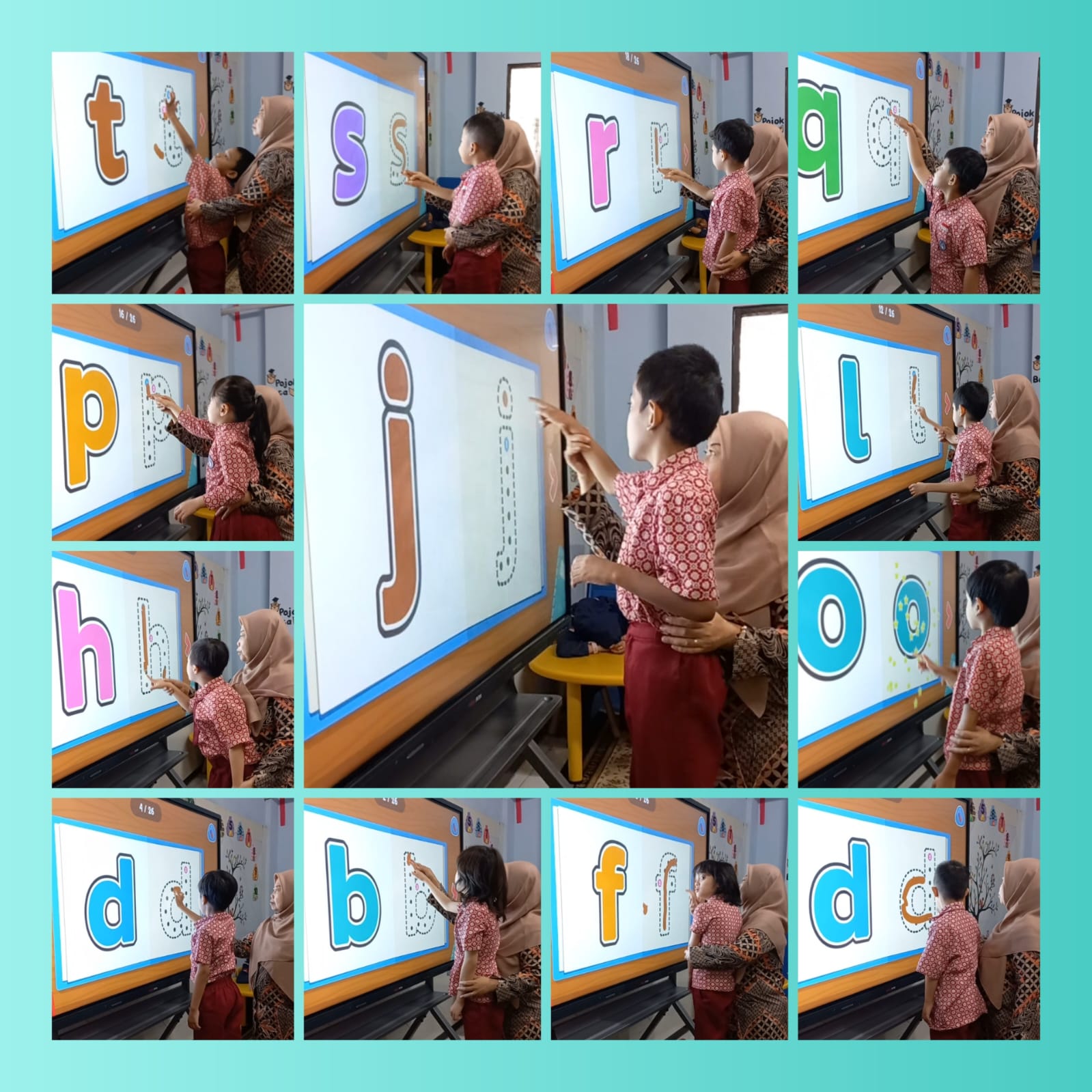 <p>Menebali huruf di smartboard</p>