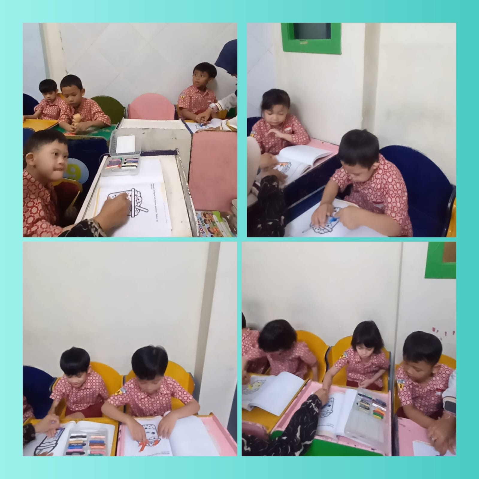 <p>Mewarnai gambar sederhana</p>