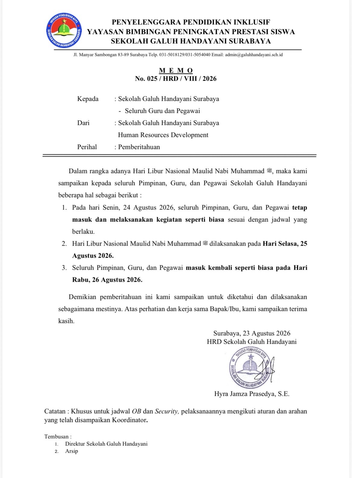 Pemberitahuan Libur Nasional